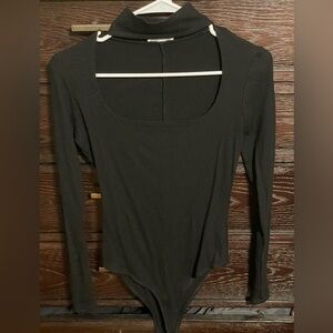reformation black ribbed cut out bodysuit black